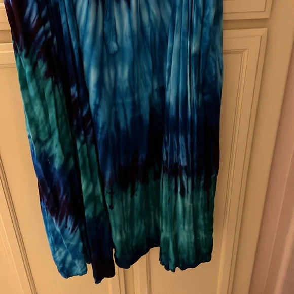Xxl Blue/ green /black Tie-Dye Maxi Dress by Dharma Trading company w/ tie back - Picture 6 of 6